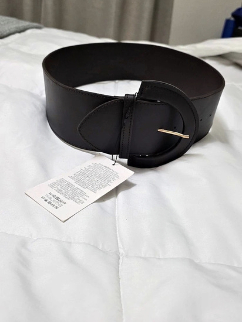 Zara 100% Leather Circular Buckle Belt Black